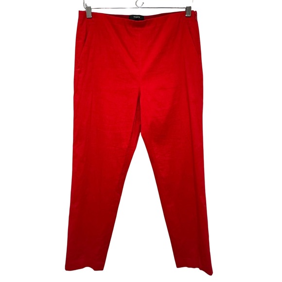 Theory Pants - Theory Red Linen Blend Cigarette Pants Womens‎ 2 Red Holiday Office Stretch Chic